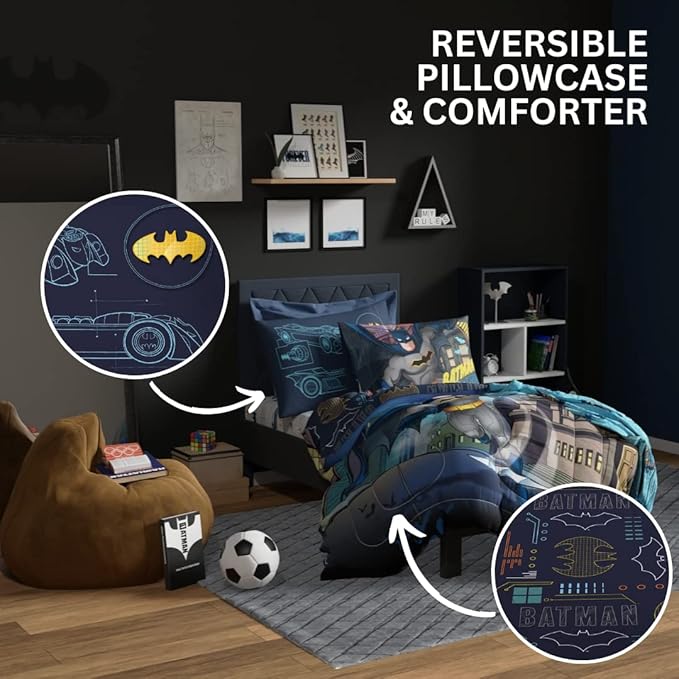 Franco Kids Bedding Super Soft Comforter and Sheet Set, 4 Piece Twin Size, Batman - LeafyLoom