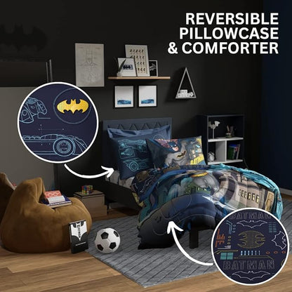 Franco Kids Bedding Super Soft Comforter and Sheet Set, 4 Piece Twin Size, Batman - LeafyLoom