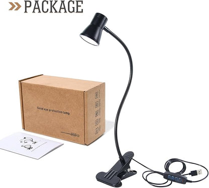 Clip Desk Lamp, USB Reading Light, Flexible Neck Led Clamp Light with 3 Color Temperature Options, 10 Dimmable Brightness Levels for Working, Studying (8W) - LeafyLoom