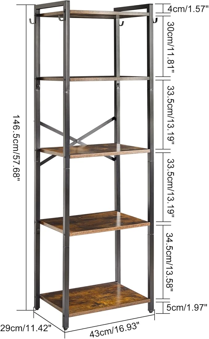 YMYNY Bookshelf, 5-Tier Ladder Shelf Organizer, Narrow Shelving Unit, Corner Storage Racks, Large Capacity Bookcase, for Home Office Living Room Balcony Bathroom, 57.7" H, Metal Frame,UHBC005H - LeafyLoom