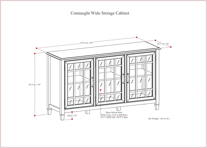 SIMPLIHOME Connaught SOLID WOOD 60 inch Wide Traditional Wide Storage Cabinet in Chestnut Brown for The Living Room, Entryway and Family Room - LeafyLoom