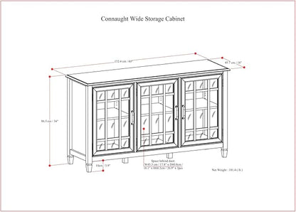 SIMPLIHOME Connaught SOLID WOOD 60 inch Wide Traditional Wide Storage Cabinet in Chestnut Brown for The Living Room, Entryway and Family Room - LeafyLoom