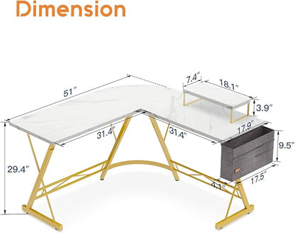 Casaottima L Shaped Gaming Desk, Home Office Desk with Round Corner, Computer Desk with Large Monitor Stand Desk Workstation - LeafyLoom