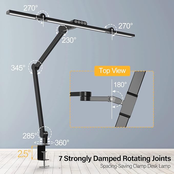 Micomlan Led Desk Lamp with Clamp, Architect Desk Lamp for Home Office with Atmosphere Lighting, 24W Ultra Bright Auto Dimming Desk Light Stepless Dimming and Tempering LED Table Light - LeafyLoom