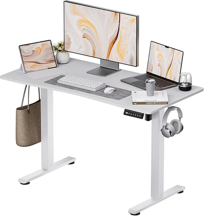 Electric Standing Desk,Adjustable Height Desk With Curved Desktop, Stand Up Desk With 2 Metal Hooks & Cable Organizer Box, Powerful Motor For Fast Switch From Sit To Stand Position 55x24 White - LeafyLoom