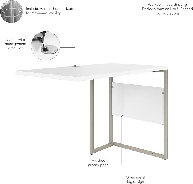 Bush Business Furniture Hybrid Desk Return/Bridge, 42W x 24D, White - LeafyLoom