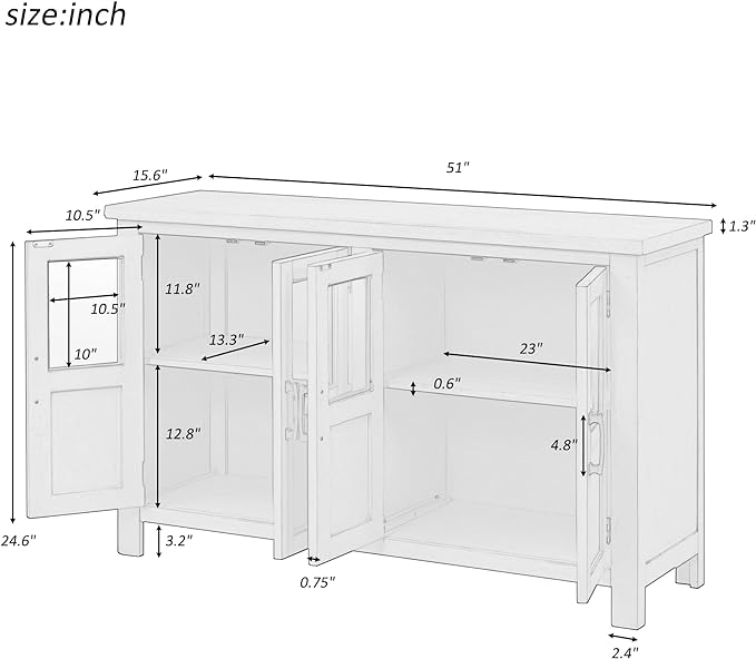 Merax Farmhouse Sideboard Buffet Cabinet with Storage, 4 Door Wood Cupboard w/Adjustable Shelves, Console Table for Kitchen, Dining/Living Room, Grey - LeafyLoom