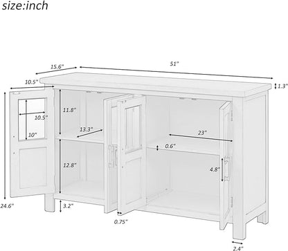 Merax Farmhouse Sideboard Buffet Cabinet with Storage, 4 Door Wood Cupboard w/Adjustable Shelves, Console Table for Kitchen, Dining/Living Room, Grey - LeafyLoom