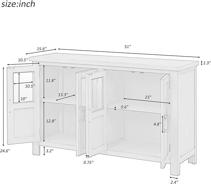 Merax Farmhouse Sideboard Buffet Cabinet with Storage, 4 Door Wood Cupboard w/Adjustable Shelves, Console Table for Kitchen, Dining/Living Room, Black - LeafyLoom