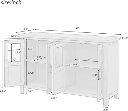 Merax Farmhouse Sideboard Buffet Cabinet with Storage, 4 Door Wood Cupboard w/Adjustable Shelves, Console Table for Kitchen, Dining/Living Room, Black - LeafyLoom