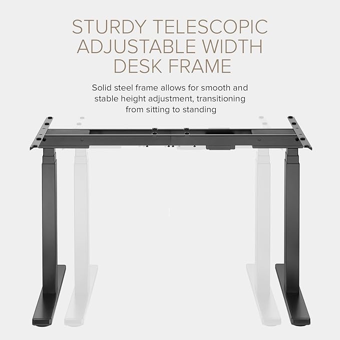 POUT TEKDEC Dual Motor 3-Stage Electric Adjustable Standing Computer Desk Base 24.4” - 51" Height for Home and Office (Black) - LeafyLoom