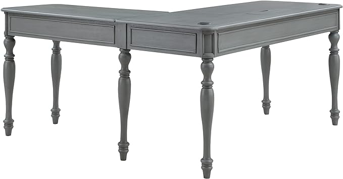 OSP Home Furnishings Country Meadows L-Shape Desk with 2 Full Drawers and Power Hub, Plantation Grey - LeafyLoom