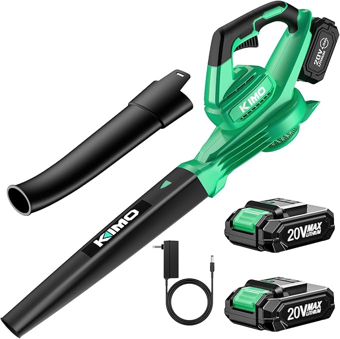 K I M O. Leaf Blower Cordless with Battery and Charger, 2X2.0 Batteries, Extension Tube, 200 CFM 170 MPH Lightweight Cordless Leaf Blower, Battery Operated Leaf Blowers for Lawn Care, Yard|Patio|House - LeafyLoom