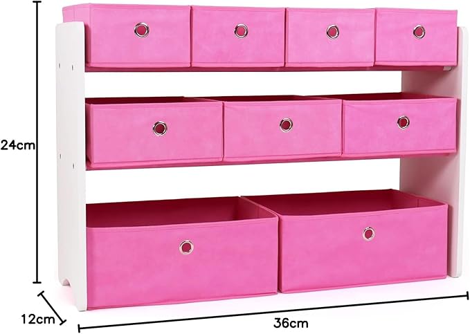 Humble Crew Kids Toy Organizer with 9 Collapsible Fabric Storage, White Wood and Pink Bins - LeafyLoom