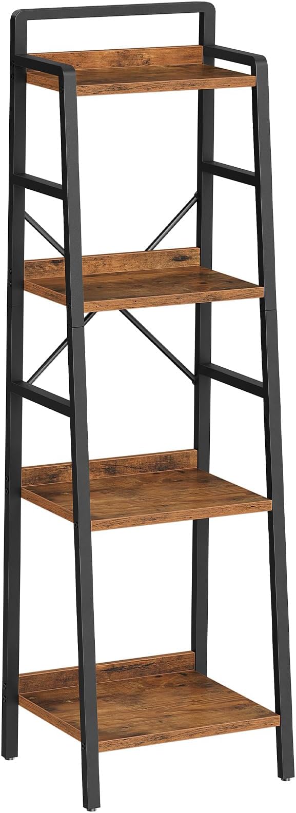 HOOBRO Bookcase, 4-Tier Narrow Bookshelf, Industrial Ladder Shelf, Skinny Bookshelf for Small Spaces, Corner Storage Shelf for Home Office, Living Room, Rustic Brown and Black BF34SJ01 - LeafyLoom