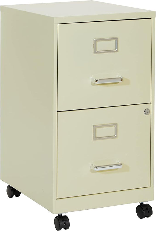 OSP Home Furnishings 2 Drawer Mobile Locking Metal File Cabinet, Tan - LeafyLoom