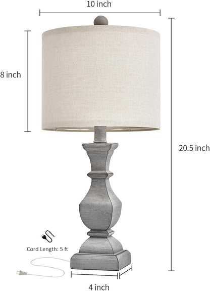 PoKat 20.5'' Table Lamps Set of 2, Vintage Bedside Lamps for Bedroom, Farmhouse Lamp for Living Room, Small Lamp for Nightstand, Retro Side Table Lamp, Grey - LeafyLoom