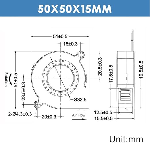 WINSINN 50mm 5015 Tiny Cooling USB Blower Fan 5V, 50mm Micro Mini USB 5 Volt Fans Blower Turbine Turbo Dual Ball Bearing, 1000mm/39in Cable Brushless Cooling 50mmx15mm (Pack of 4Pcs) - LeafyLoom