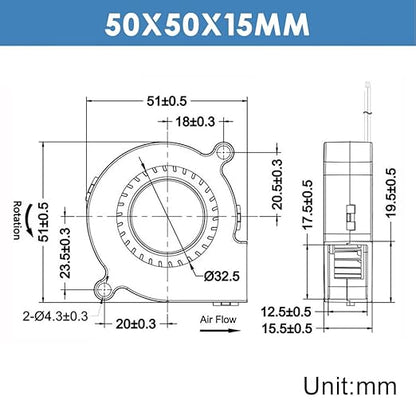 WINSINN 50mm 5015 Tiny Cooling USB Blower Fan 5V, 50mm Micro Mini USB 5 Volt Fans Blower Turbine Turbo Dual Ball Bearing, 1000mm/39in Cable Brushless Cooling 50mmx15mm (Pack of 4Pcs) - LeafyLoom