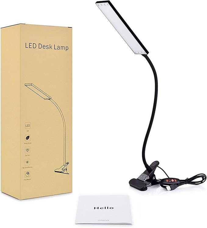 LED Desk Lamp Dimmable Eye-Care Reading Light Office Light Adjustable 3 Color Modes,14 Brightness Levels, Gooseneck Flexible Clip-on Light for Studying, 5W-Black - LeafyLoom