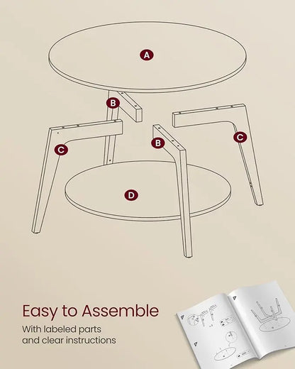 VASAGLE Round Coffee Table, 2 Tier Coffee Table with Storage, for Living Room, 31.5 x 17.7 Inches, Easy to Assemble, Misty Gray ULCT243G68 - LeafyLoom