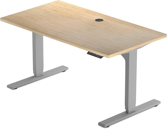 Standing Desk Bamboo, Dual Motor Stand up Desk Adjustable Height Electric 48x30 - Bamboo Light Matte, Grey Frame - LeafyLoom