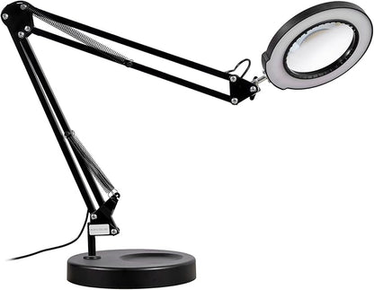 VEVOR 5X Magnifying Glass with Light and Stand, 【Upgraded】 5 Color Modes Stepless Dimmable, 4.3" Glass Lens Magnifier Desk lamp, 2-in-1 Magnifying Light and Stand for Crafts, Reading, Close Work - LeafyLoom