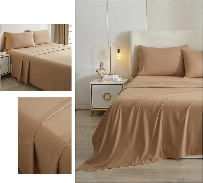 HighBuy Camel Beige Full Size Sheet Set Extra Soft Deep Pocket Sheets Set,4 Piece Bed Sheets Set Fit 16 Mattress,Wrinkle,Fade,Stain Resistant Cooling Bed Sheets,Pillowcases Set (Full,Camel Beige) - LeafyLoom