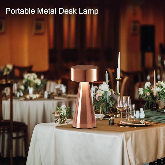 Portable Metal Desk Lamp, Cordless LED Table Lamp,3 Color Touch Control Rechargeable Lamp,3-Levels Brightness Room Decor Desk Lamp,Bedside Lamp,Night Light, Dining Room Lamp (Rose Gold) - LeafyLoom