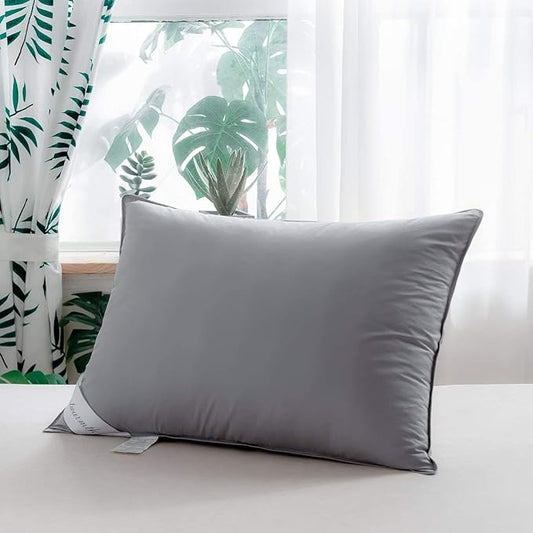 Goose Feather Down Bed Pillows Queen Size,100% Cotton Cover,Medium Firm Queen Size (20x30IN) Grey Color - LeafyLoom