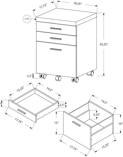 Monarch Specialties I 7401 File Cabinet, Rolling Mobile, Storage Drawers, Printer Stand, Office, Work, Laminate, Grey, Contemporary, Modern - LeafyLoom