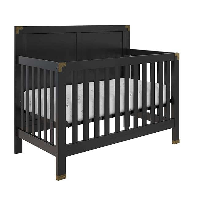 Baby Relax Miles 5-in-1 Convertible Crib, Solid Pine Wood, Black - LeafyLoom