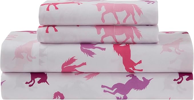 Kids Bedding Set Bed in a Bag for Boys and Girls Toddlers Printed Sheet Set and Comforter, Twin, Unicorn Forever - LeafyLoom