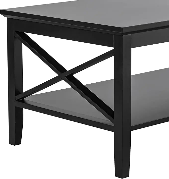 ChooChoo Oxford Coffee Table with Thicker Legs, Black Wood Coffee Table with Storage for Living Room - LeafyLoom