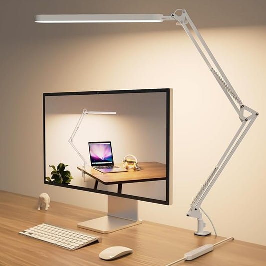 SKYLEO Desk Lamp - 31.5" Desk Light - 5 Color Modes X 11 Brightness Levels - Adjustable Swing Arm - Timmer & Memory Function - 12W Study Lamp - White - LeafyLoom