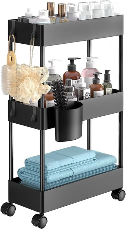 Pipishell Slim Storage Cart with Wheels, Bathroom Cart Organizer Bathroom Storage Small, Rolling Cart for Bathroom, Laundry Room, Kitchen, Narrow Space, Black PIUC04 - LeafyLoom