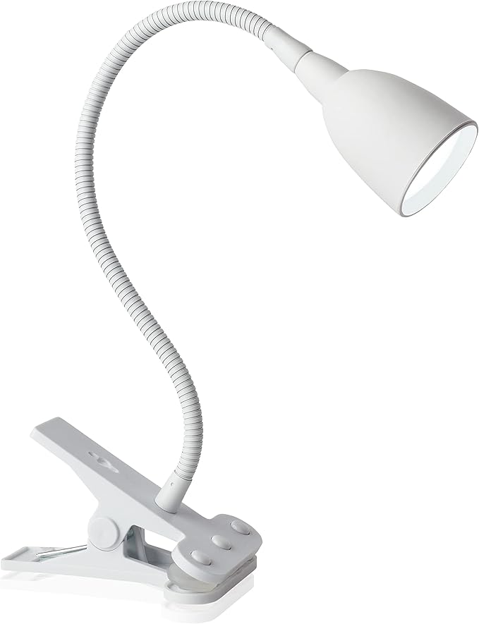 Newhouse Lighting NHCLP-OL-WH Olivia LED Clamp Light Desk Lamp with Flexible Gooseneck, 3 Brightness Levels & 3 Color Modes, White - LeafyLoom