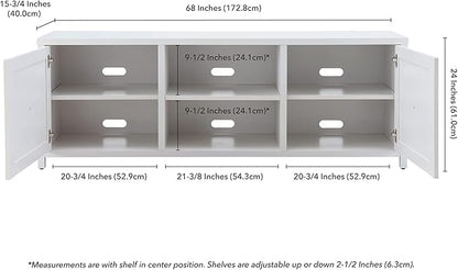 Henn&Hart Rectangular TV Stand for TV's up to 80" in White, TV Stands for the Living Room - LeafyLoom