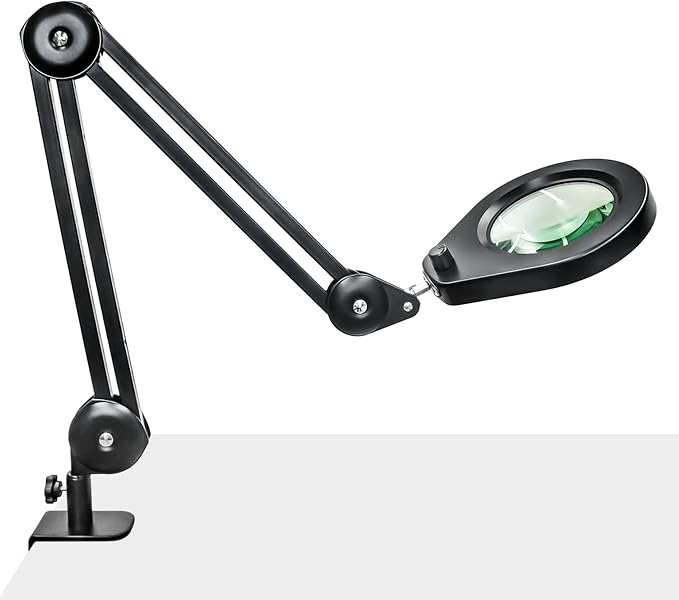 Magnifying Lamp, 10X Illuminated Magnifier Lamp with Internal Spring Swing Arm and Desk Edge Clamp - LeafyLoom