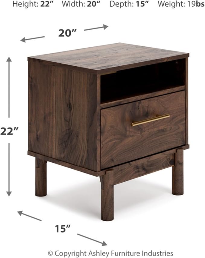 Signature Design by Ashley Calverson Modern 1 Drawer Nightstand with Open Cubby, Dark Brown - LeafyLoom