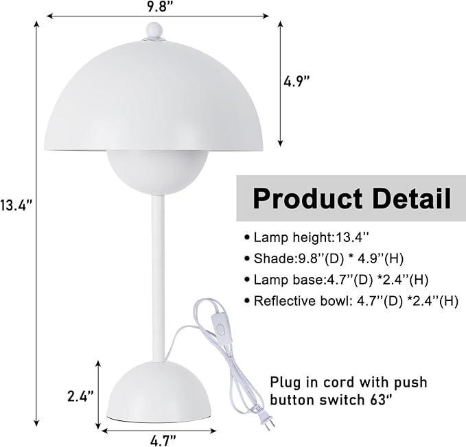 COSYLUX Modern Small Table Lamp for Bedroom, Cute Dome Shade Reflecting Light Reading Lamp for Living Room, Kid's Room, Study, Office, Beside Bedside Nightstand Desk Lamp(White) - LeafyLoom