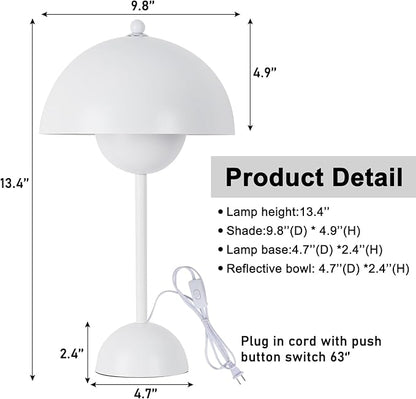 COSYLUX Modern Small Table Lamp for Bedroom, Cute Dome Shade Reflecting Light Reading Lamp for Living Room, Kid's Room, Study, Office, Beside Bedside Nightstand Desk Lamp(White) - LeafyLoom