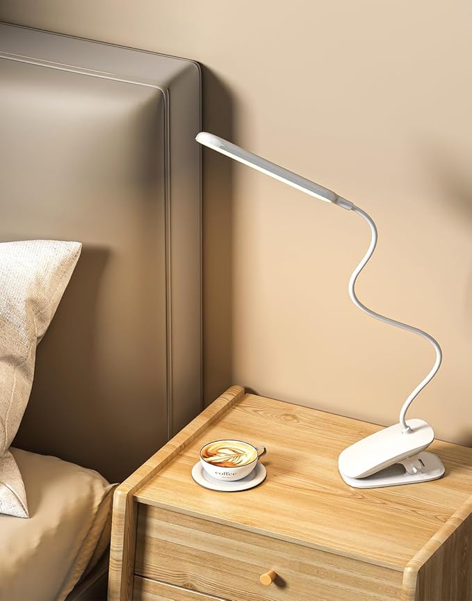 Desk Lamp, Table Lamp 1500mAh Dimmable Reading Lamp with Clamp and Type-C Charging Port, Desk Light for Home Office Reading Working Studying Gooseneck Adjustable Flexible - White - LeafyLoom