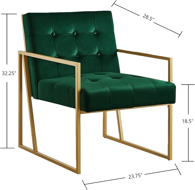 24KF Modern Jade Velvet Button Tufted Accent Chair with Golden Metal Stand, Decorative Furniture Chairs for Living Room Bedroom -Jade - LeafyLoom