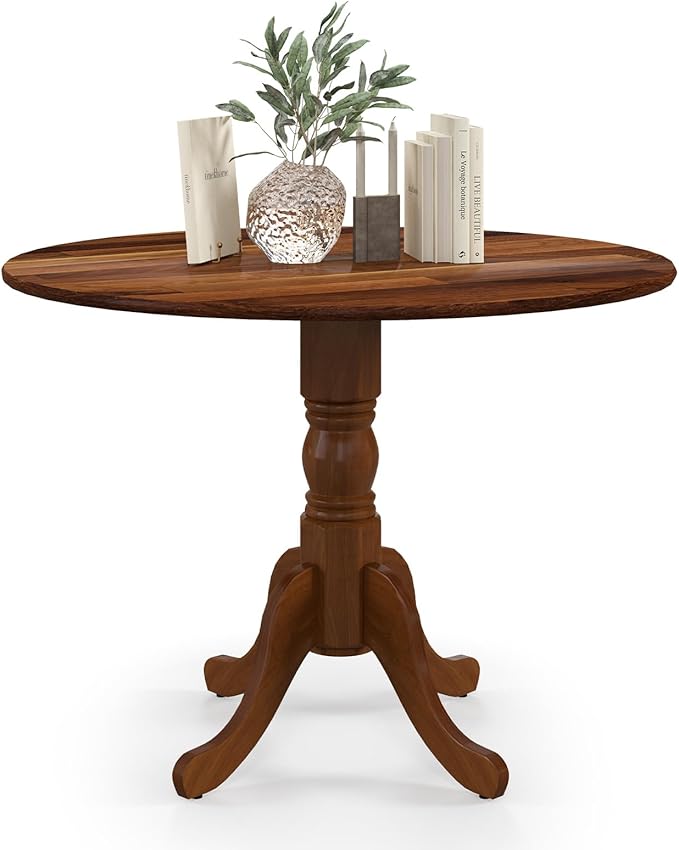 Round Dining Table, All Walnut - LeafyLoom