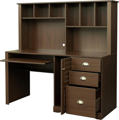 NicBex Laik-DW-00017-DX Desks, 59.06" W x 23.62" D x 57.68" H, Walnut - LeafyLoom