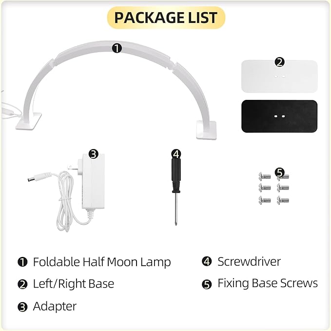 TwoWin Half Moon Light for Nail Desk, 29.5'' 48W Half Moon Nail Tech Desk Lamp for Nails, Tattoo, Eyelash Extensions, Beauty, Arch Light for Nail Techs, Led Lash Light Nail Tech Lamp - LeafyLoom