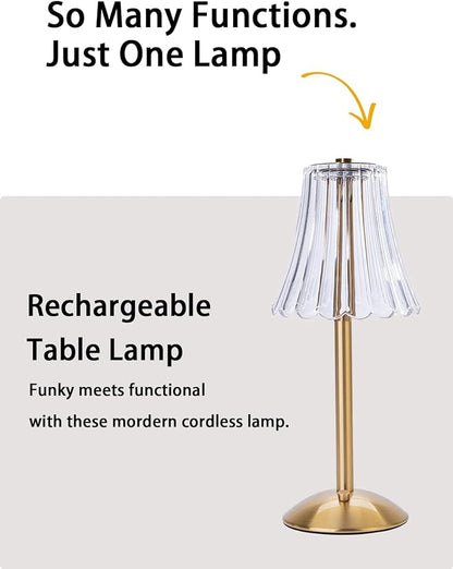 Cordless Table Lamp Crystal Battery Operated Lamp,Night Light for Livingroom, Bedroom,Kidsroom,Outdoor,Restaurant,Nightstand,Rechargeable(Pack2 Gold Flower Lamp) - LeafyLoom