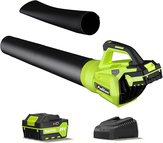 Leaf Blower 20V Leaf Blower Cordless with 4.0Ah Battery and Charger, High Power 400 CFM Electric Leaf Blower, Lightweight Handheld Cordless Blower for Lawn Care Yard Patio Garden Leaves Snow (Green) - LeafyLoom