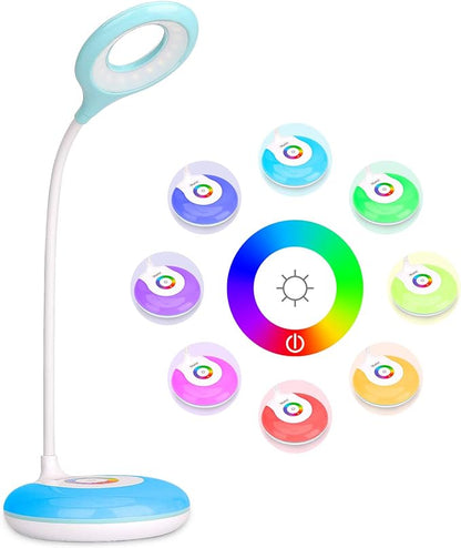 mafiti LED Desk Lamp Cordless Rechargeable Battery Operated Table Light Adjustable Gooseneck Dimmable Touch Control Color Changing RGB Eye-Caring Base Night Light for Kids with USB Charging Cable - LeafyLoom